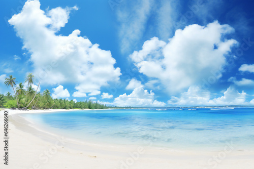 Tropical beach under the blue sky with white clouds, nature background © Cuong