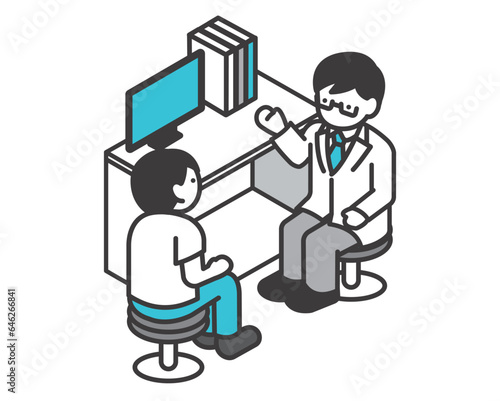 診察を受ける患者のアイソメアイコンのベクターイラスト素材