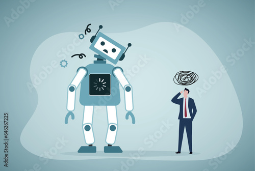 Broken robot. System malfunction, broken assistant, short circuit.