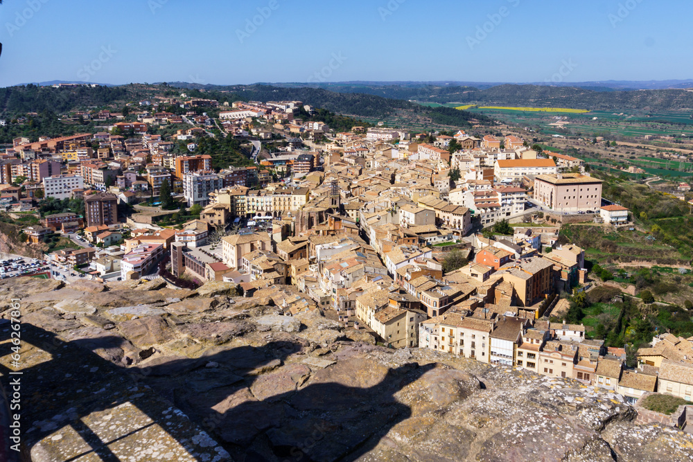 Aerial view of the old town of Cardona, Catalonia, Spain.
