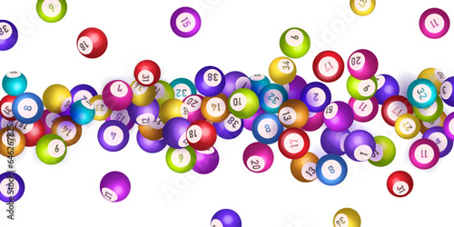 Bingo, lotto and keno lottery balls with numbers. Realistic keno gambling game win poster with cards burs vector concept