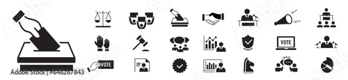 Democracy Election Vote Politics Chart Voting editable stroke icons collection vector illustration
