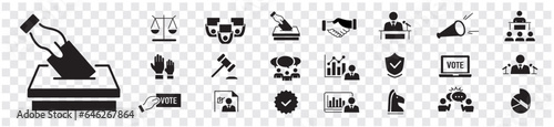 Democracy Election Vote Politics Chart Voting editable stroke icons collection vector illustration
