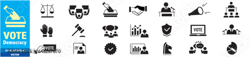 Democracy Election Vote Politics Chart Voting editable stroke icons collection vector illustration
