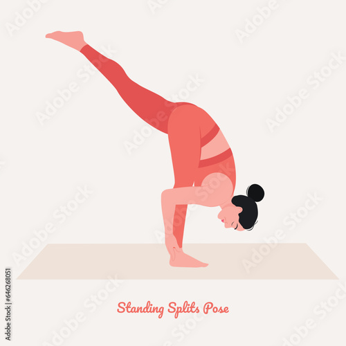 Standing Splits Pose. Young woman practicing Yoga pose. Woman workout fitness, aerobic and exercise