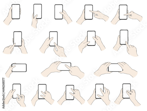 スマホを操作する手（画面カラー：白）