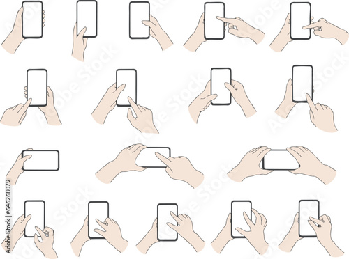 スマホを操作する手（画面カラー：白）