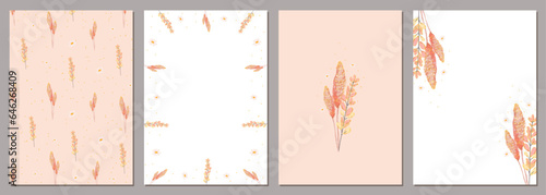 Set of botanical flower with golden lines universal artistic templates.