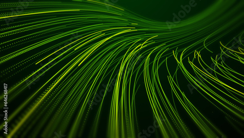 Abstract Green particle light trails on dark background