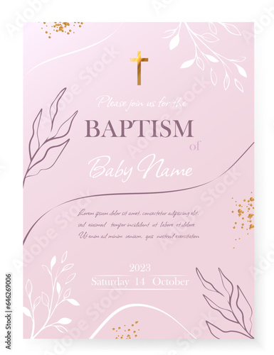 Baptism Invitation Card Design. Invitation Template with Cross. Vector illustration EPS10