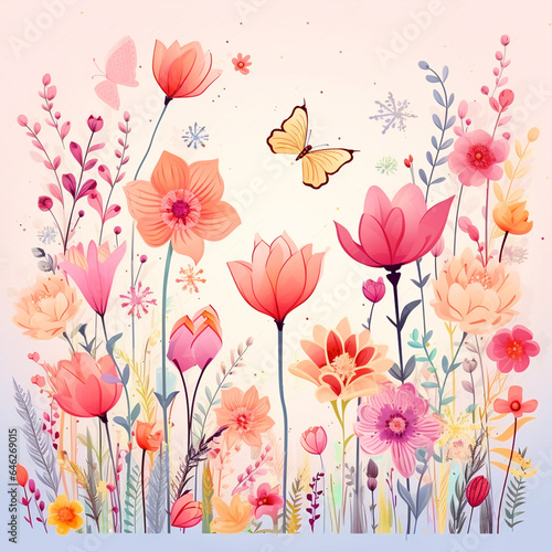 Spring season background with beautiful flowers - ai generative © DesiArt