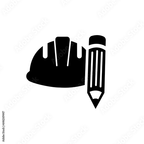 Hard Hat Pencil Icon Vector. Safety Helmet Pen Illustration. Agile Development Education Industry Logo Symbol.