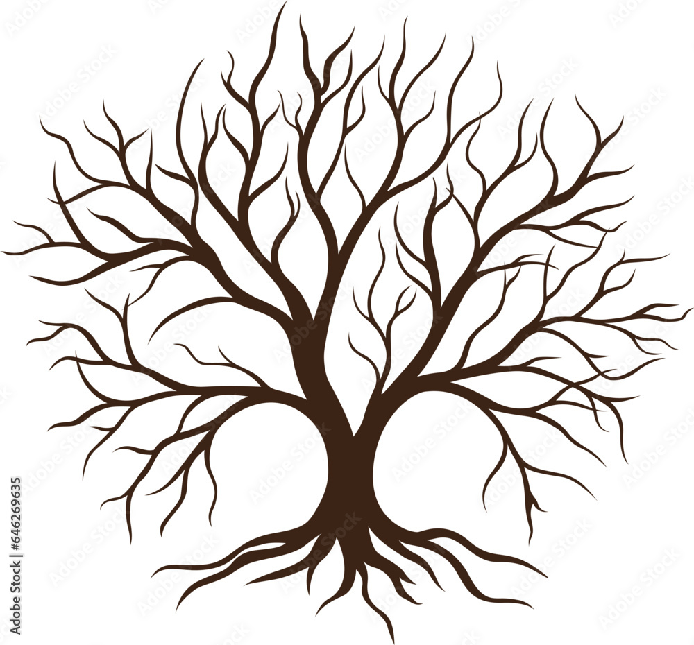 Obraz premium Emblem embodying rooted tree without leaves isolated on white background,vector illustration 