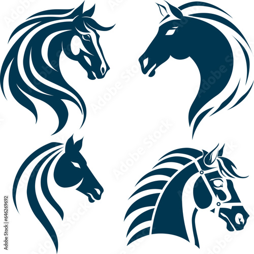 Set of vector logo illustration of horses in different poses,horse logo template