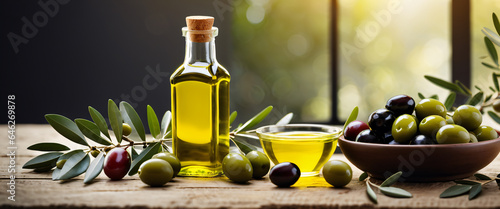  image showcasing a close-up view of high-quality olive oil and plump olives, highlighting the essence of Mediterranean flavor and healthy cuisine