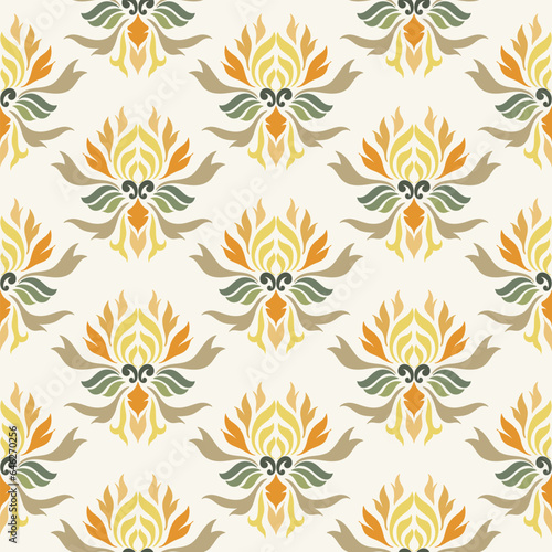 Vector illustration design featuring a seamless pattern of abstract floral motifs with an ethnic style
