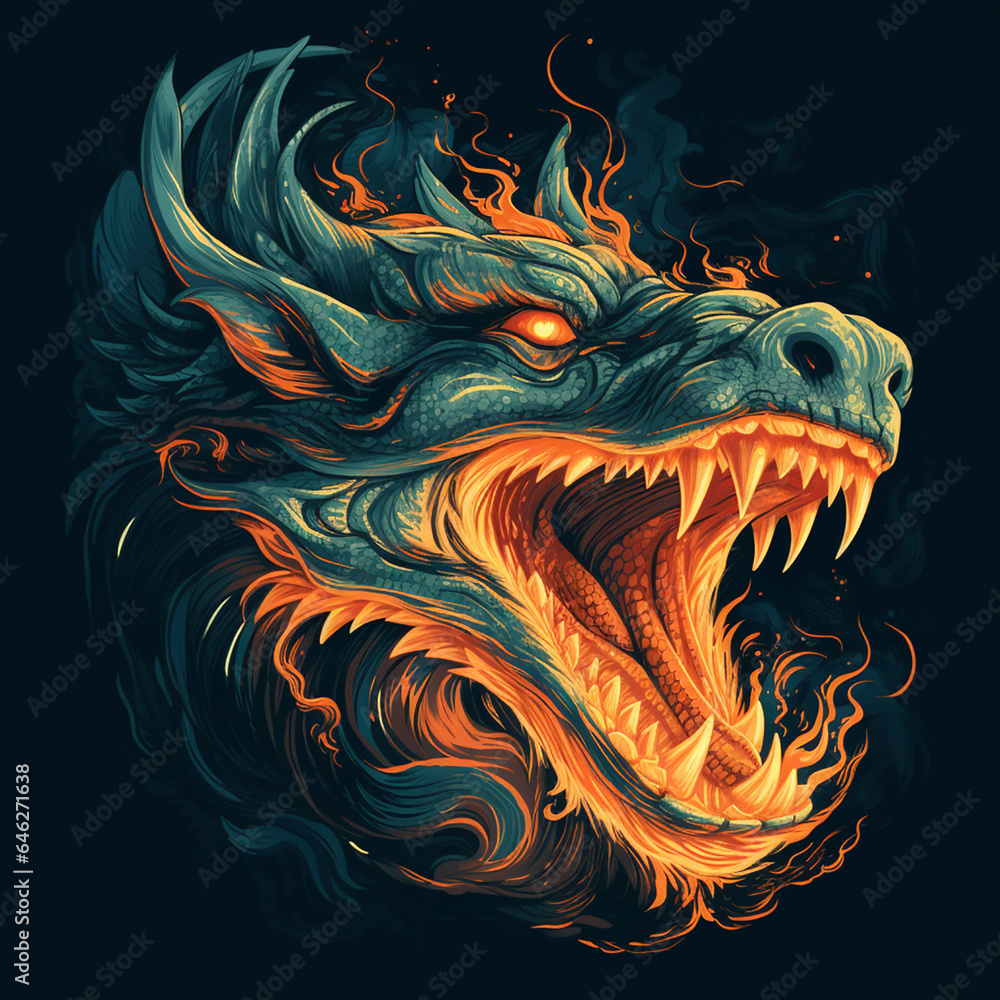 a hand-drawn illustration of a dragon breathing fire, art