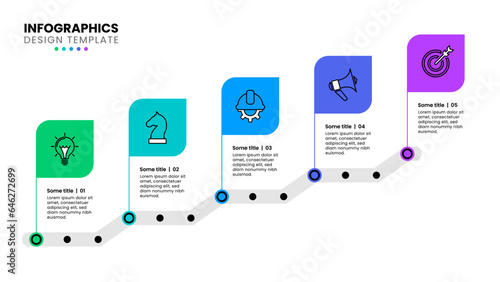 Infographic template. Line with 5 flags and icons