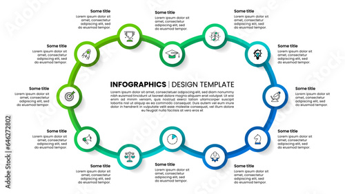 Infographic template. Line in a loop with 12 steps