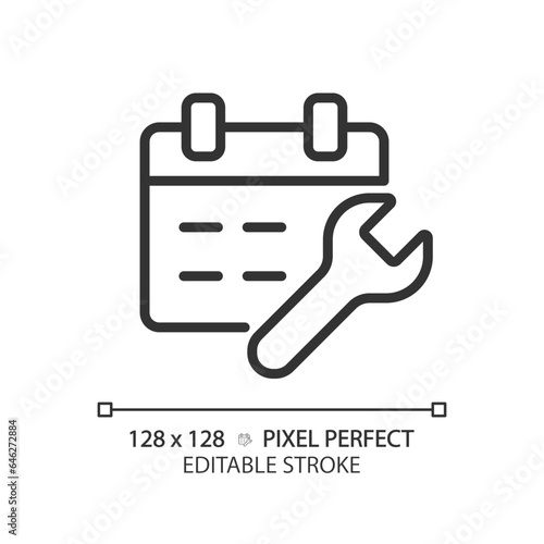 2D pixel perfect editable black car service icon, isolated vector, thin line simple illustration representing car service and repair.