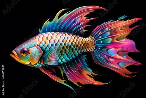 A vibrant fish with iridescent scales, displaying a spectrum of colors from pink to green on its body.