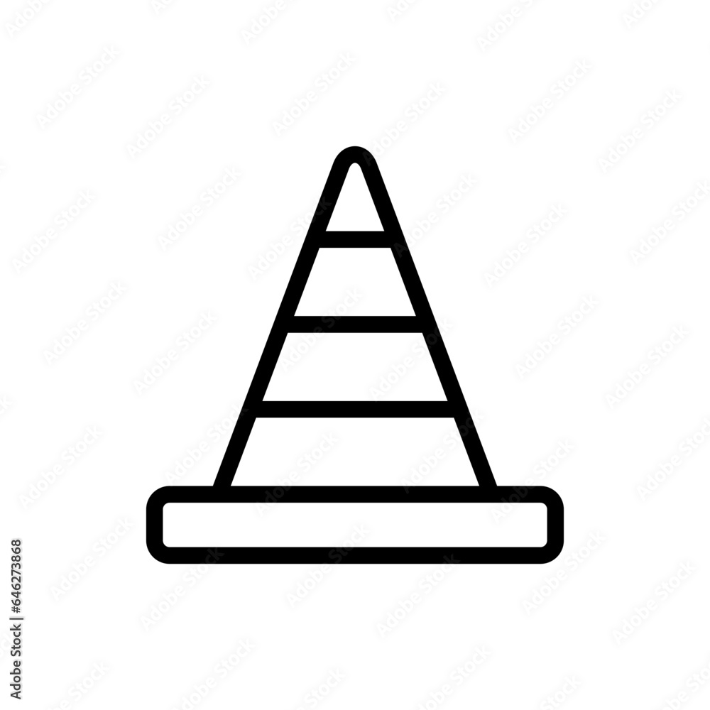 Cone safety icon with black outline cone, symbol, sign, design, construction, isolated, road. Vector illustration Cone safety icon with black outline cone, symbol, sign, design, construction, isolated, road. Vector illustration