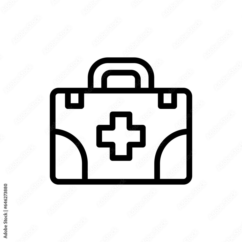 First aid kit safety icon with black outline care, health, medicine, doctor, medical, emergency, case. Vector illustration First aid kit safety icon with black outline care, health, medicine, doctor, medical, emergency, case. Vector illustration