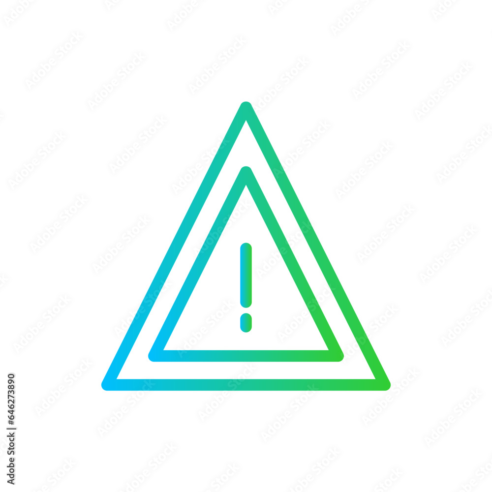 Caution sign safety icon with blue and green gradient outline. danger, caution, hazard, attention, safety, sign, risk. Vector illustration Caution sign safety icon with blue and green gradient outline. danger, caution, hazard, attention, safety, sign, risk. Vector illustration