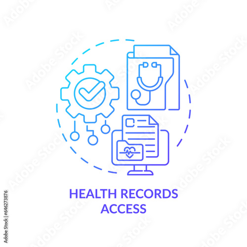 2D gradient blue icon health records access concept, isolated vector, health interoperability resources thin line illustration.