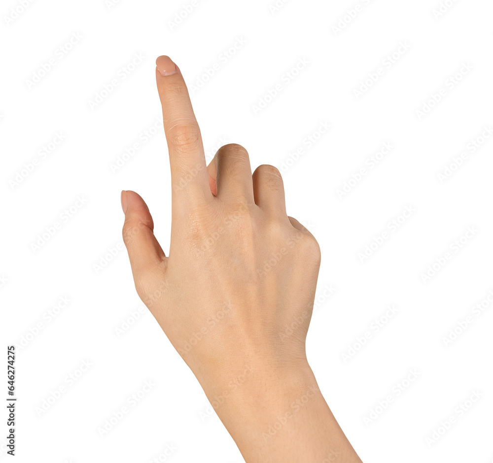 Woman hand touching or pointing on isolated background. - obrazy, fototapety, plakaty 