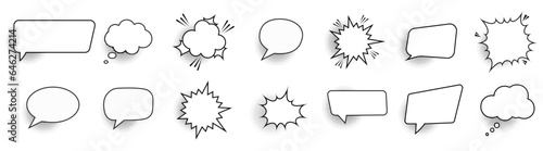 Speech bubble set. Retro empty comic talk icons collection with black halftone vintage comic style.
