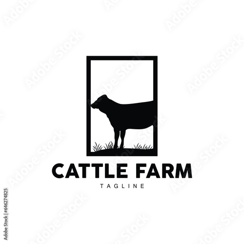 Cow Logo, Cattle Farm Vector, Silhouette Simple Minimalist Design Illustration, Symbol Template
