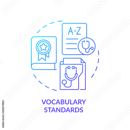 2D gradient blue icon vocabulary standards concept, isolated vector, health interoperability resources thin line illustration.