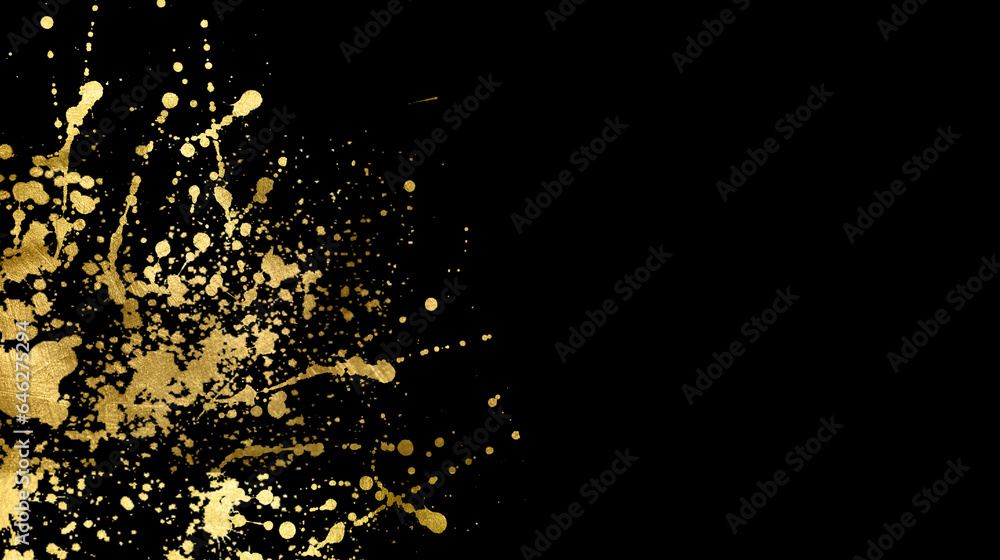 Gold sparkle splatter banner.  Gold element Gold Foil Frame Gold brush stroke on transparent background for wedding invitation.