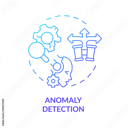 2D anomaly detection gradient icon representing AI ops, isolated vector, blue thin line illustration.