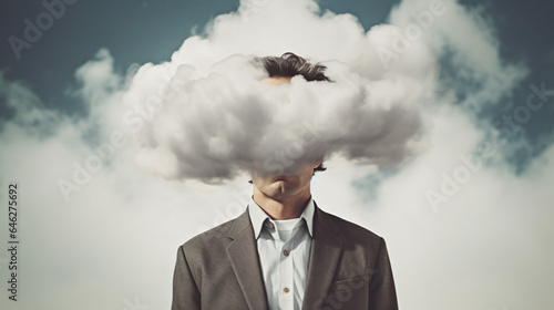 Businessman with clouds around his head.