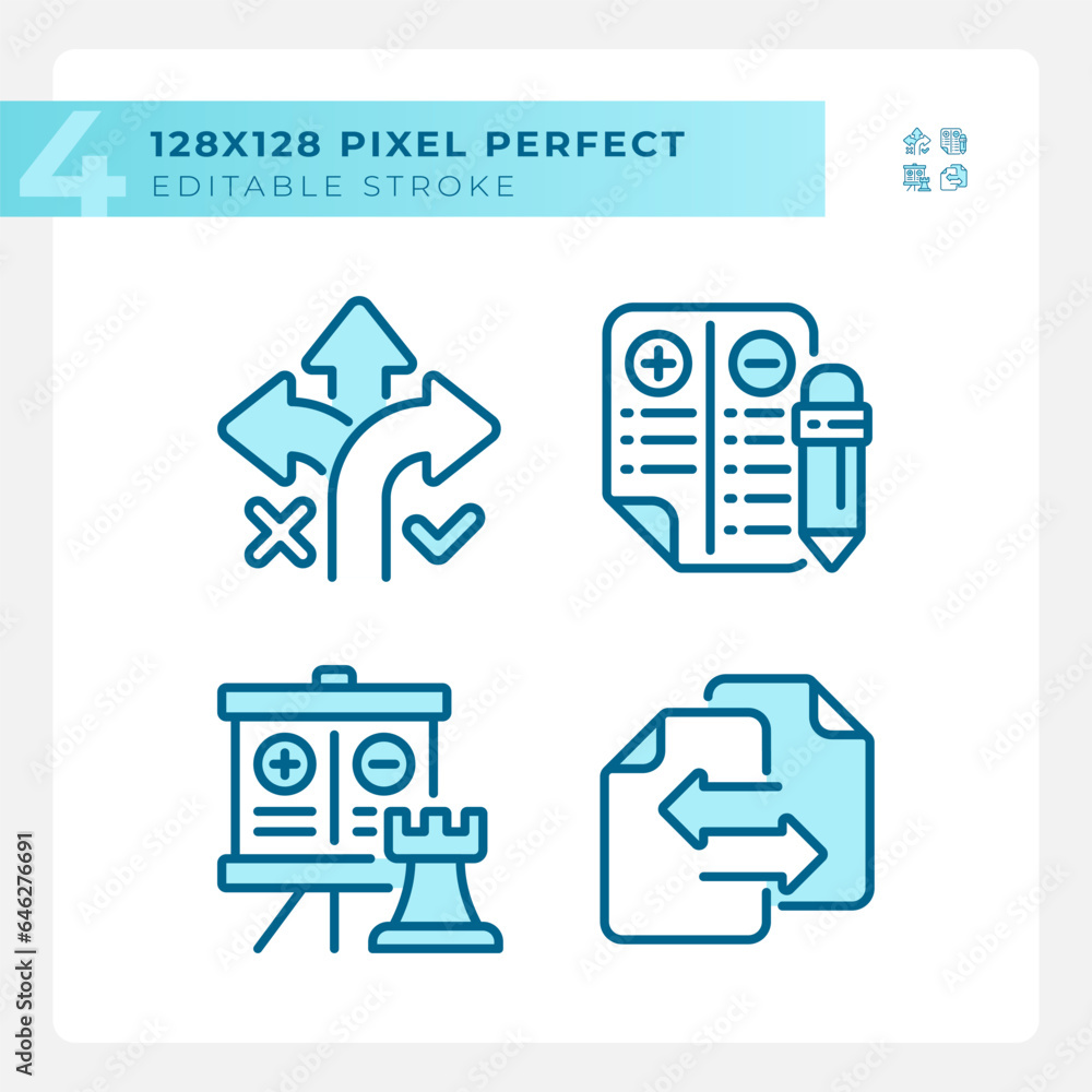2D pixel perfect blue icons set representing comparisons, editable thin linear illustration. 2D pixel perfect blue icons set representing comparisons, editable thin linear illustration.