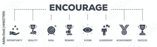 Encourage banner web icon glyph silhouette with icon of opportunity, quality, goal, reward, vision, leadership, achievement, success