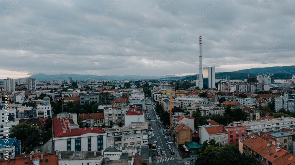 Aerial view of Zagreb street.