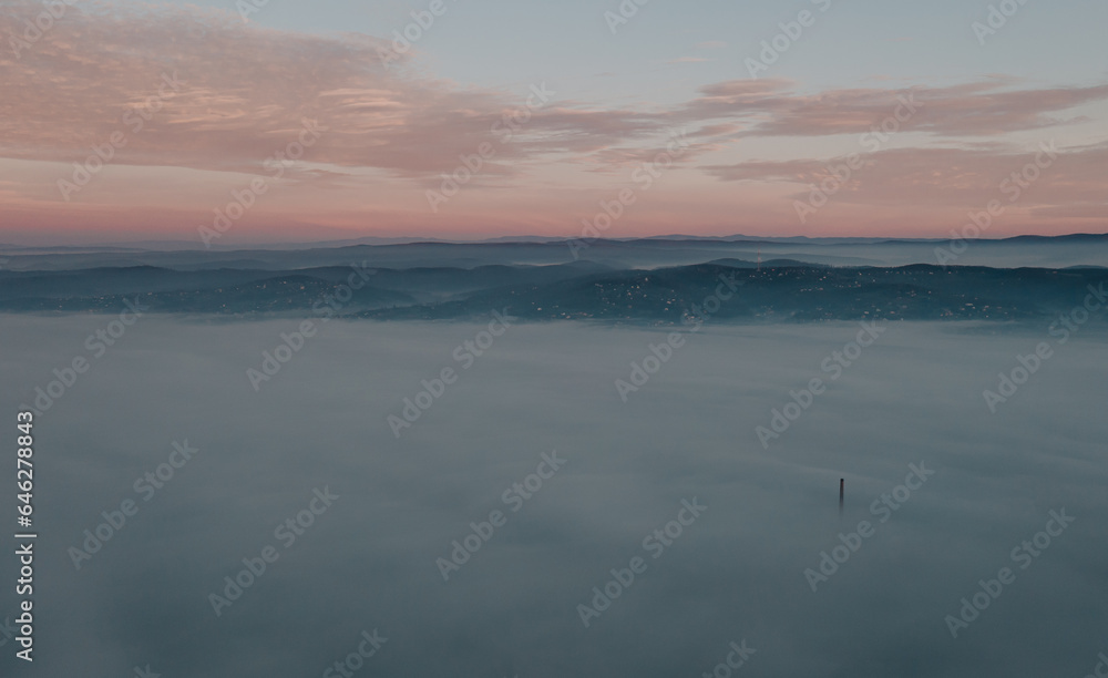 Misty Morning Charm: Aerial View of Slavonski Brod in the Fog