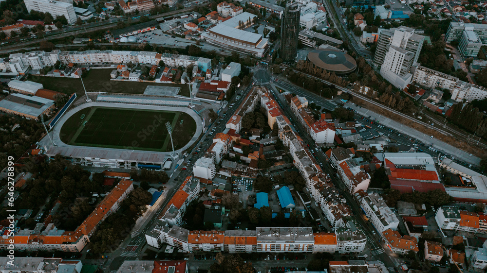 Aerial view of Zagreb street.