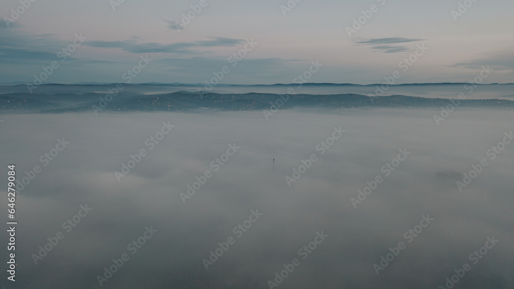 Misty Morning Charm: Aerial View of Slavonski Brod in the Fog