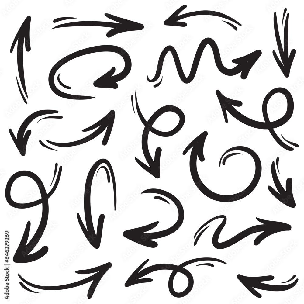 hand drawn Arrows icons Set. arrow icon with various directions. Doodle vector illustration. isolated on a white background. hand drawn Arrows icons Set. arrow icon with various directions. Doodle vector illustration. isolated on a white background.