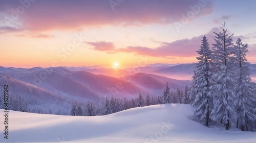 winter sunset in the mountains generated Ai. © Abdul