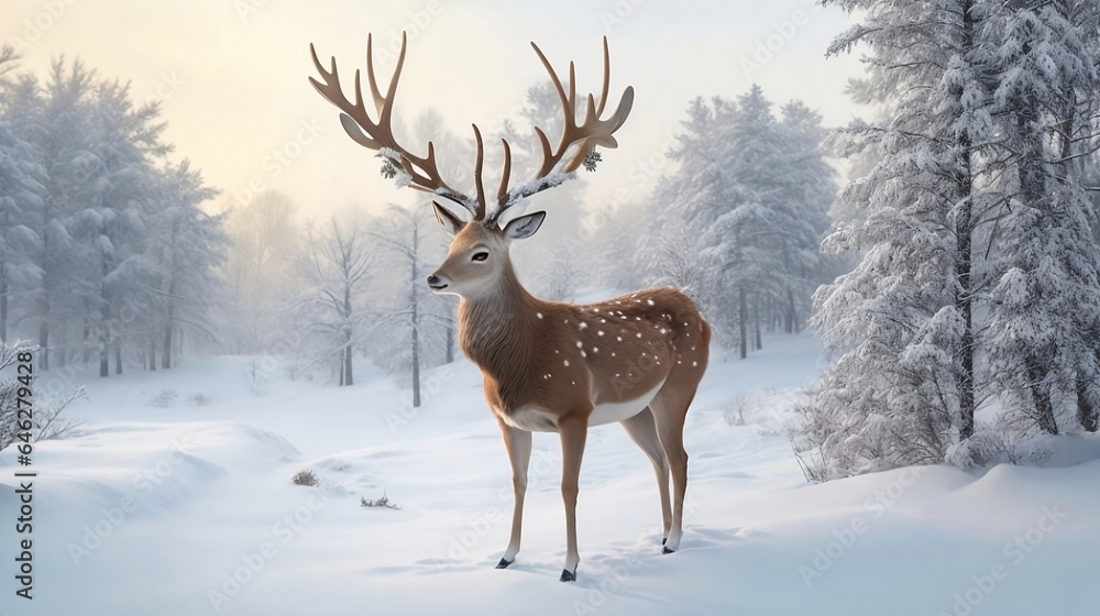 Obraz premium deer in the snow generated Ai.