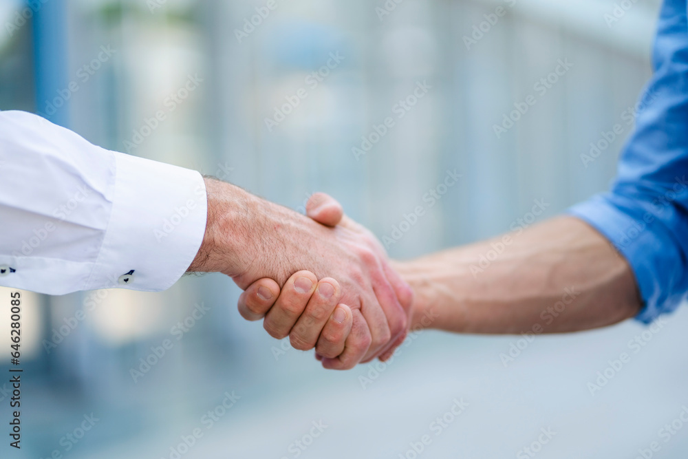 Business partners shaking hands after successful meeting Business partners shaking hands after successful meeting