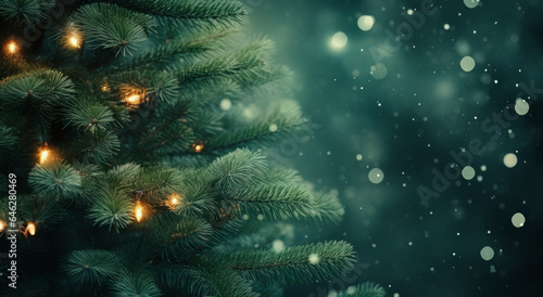 Christmas tree with blurred bokeh festive fairy lights