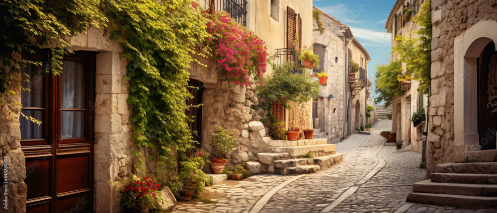 Winding narrow stone street of an old fabulous beauty