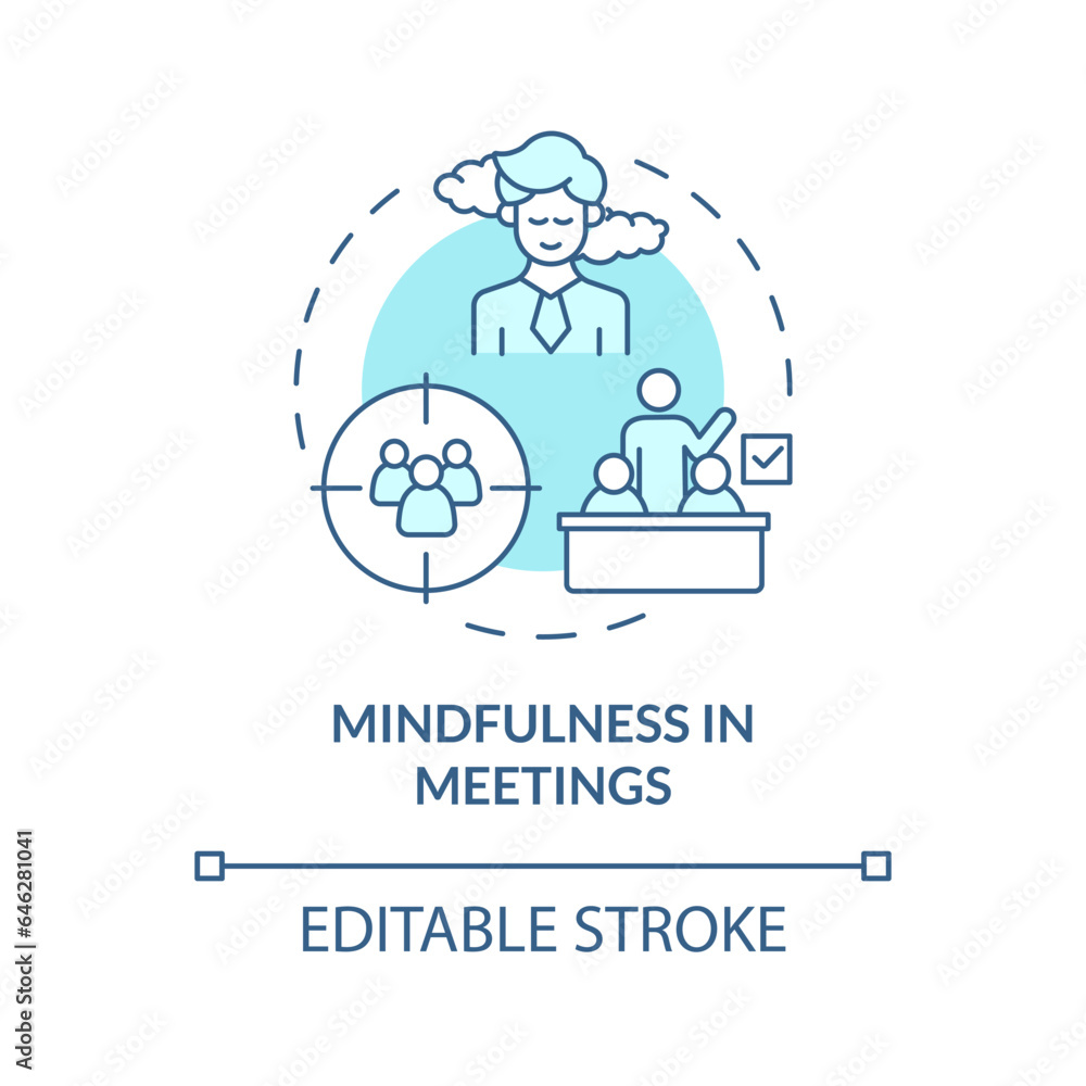 2D editable blue icon mindfulness in meetings concept, isolated vector, mindful entrepreneurship thin line illustration.