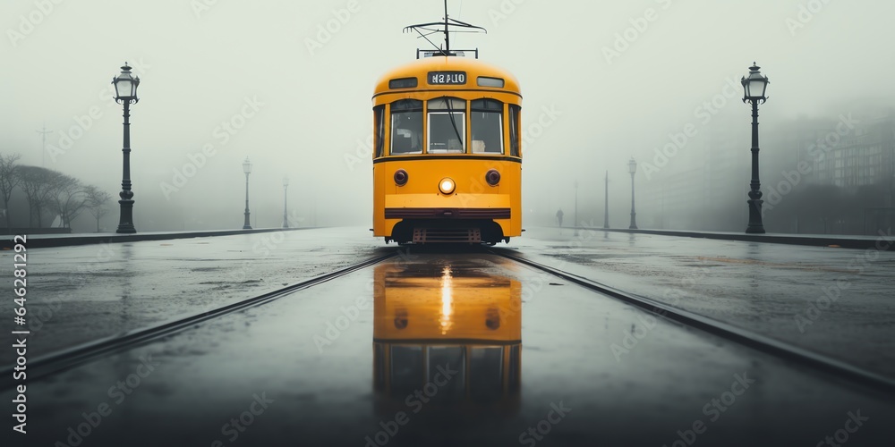 Tram with copy space background